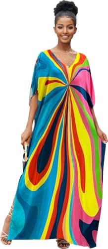RanRui Ethnic Floral Kaftan Dress for Women Boho Swim Cover-Up
