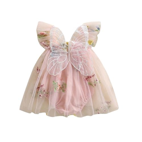 Shibaozi Toddler Flower Butterflies Sleeveless Romper Dress