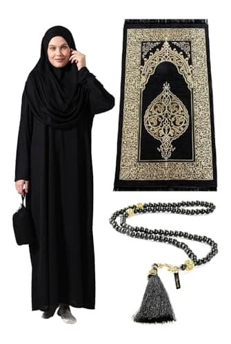 ihvan Online Muslim Women's One-Piece Prayer Dress & Rug & Beads Set