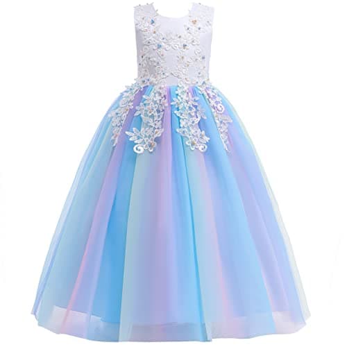 Weileenice Little/Big Girls Lace Bridesmaid Dress