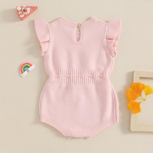 SYOKUP First Birthday Girl Romper Floral Embroidered Crochet Knit Outfit