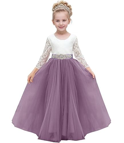Abaowedding Lace V-Back Flower Girl Dress
