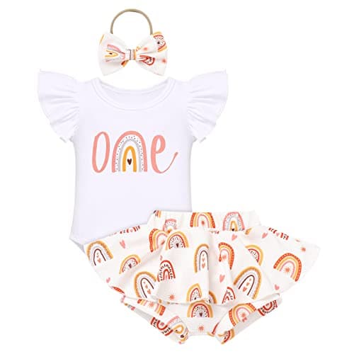 FYMNSI Baby Girls' First Birthday Sunflower Romper & Tutu shorts + Headband for Cake Smash Photo Props