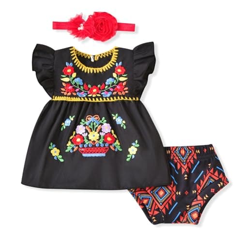 HINTINA Newborn Girl Embroidered Mexican Dress & Shorts Set