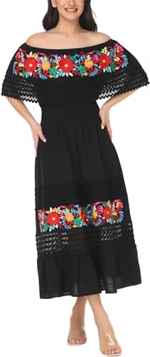 Embnoyes Boho Embroidered Maxi Lace Wedding Dress for Women