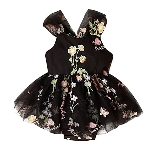 Infant Baby Girl Romper Dress with Flower Embroidery