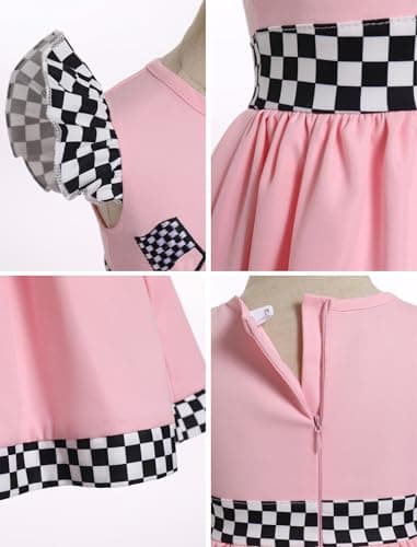 ODASDO Kids' Checkerboard Flutter Sleeve Racing Car Birthday Outfit