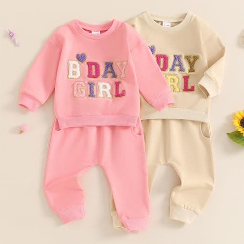 SAYOO Baby Birthday Girl Sweatshirt & Pants Embroidery Print Fall Outfit