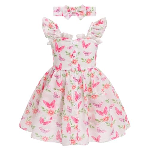 Toddler Girls Summer Printed Dress with Headband 2pc Set