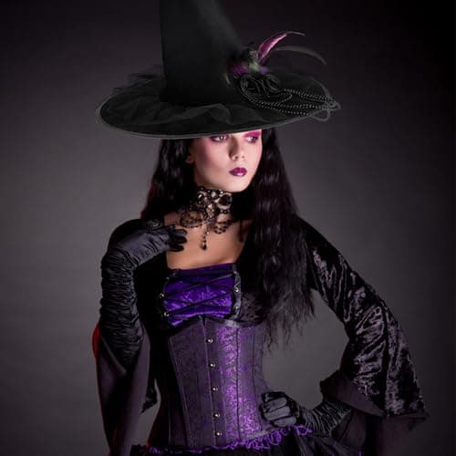DERAYEE Black Velvet Witch Hat for Women Halloween Cosplay Party