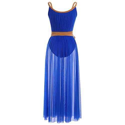 ODASDO Women's Lyrical Dance Mesh Tulle Long Dress Belted Competition Wear