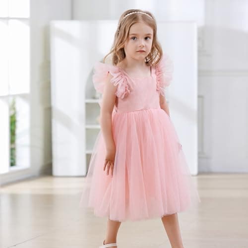 Tutu.kk Vintage Ruffled Sleeve A-Line Tulle Dress for Girl's Weddings & Birthdays