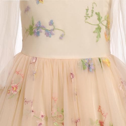 ODOLDI Baby Flower Girl Sleeveless Spaghetti Straps Floral Embroidered Toddler Party Dress