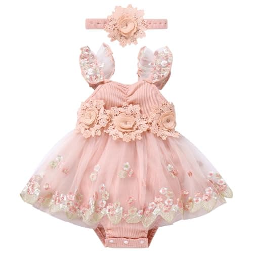 ODASDO Lace Floral Tutu Romper for Baby Girls Birthday Outfit