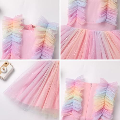 ODASDO Kids Girls Tutu Tulle Ruffle Sleeve Princess Dress for Birthday Parties
