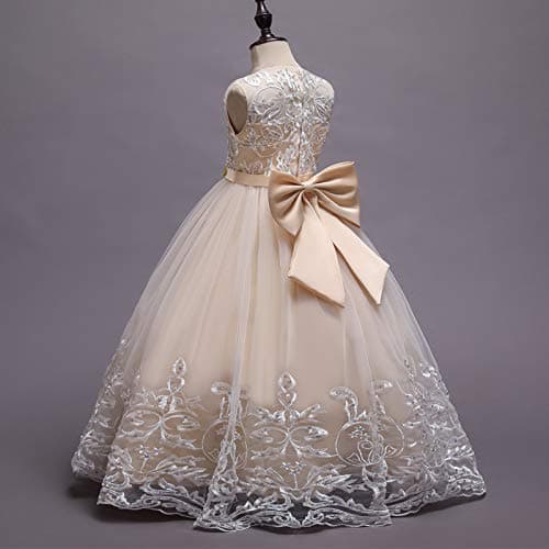 IDOPIP Kids' Flower Girl Lace Formal Long Tulle Dress for Weddings Bridesmaids