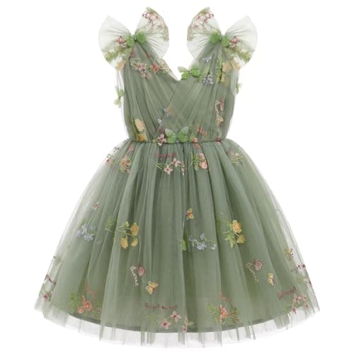 IMEKIS Girls' Butterfly Sparkle Tulle Dress for Weddings and Birthdays 2-10T