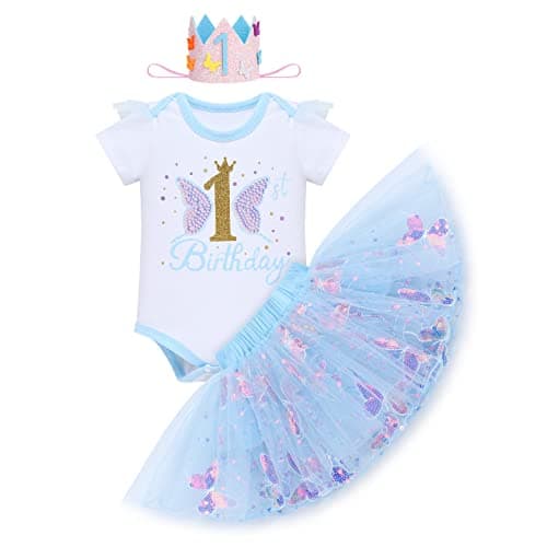 ODASDO Baby Girl First Birthday Outfit with Flower Print Tutu Skirt & Crown