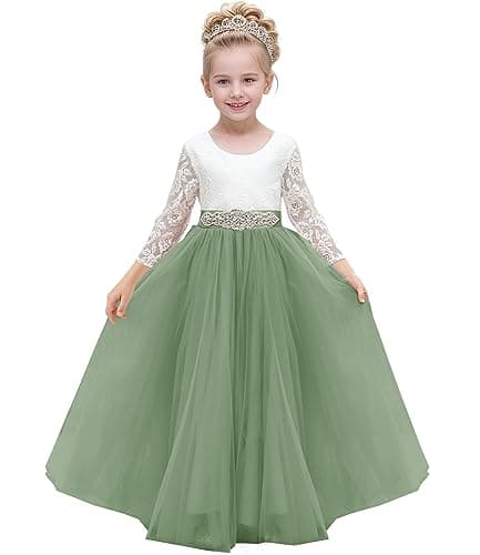 Abaowedding Lace V-Back Flower Girl Dress