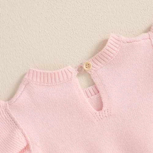 SYOKUP First Birthday Girl Romper Floral Embroidered Crochet Knit Outfit