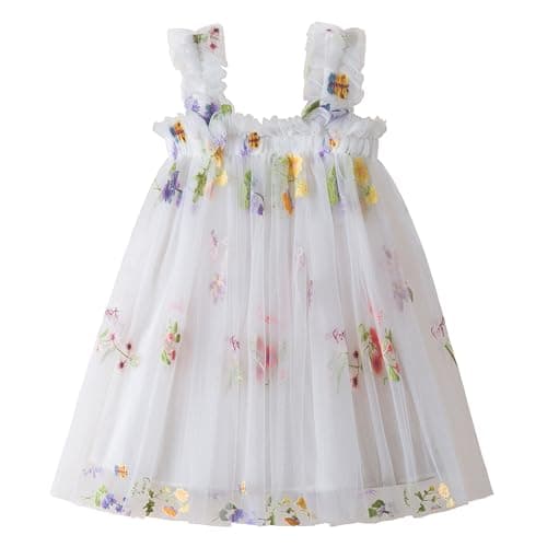 Nileafes Toddler Girl Summer Floral A-Line Sundress Sleeveless Beach Butterflies
