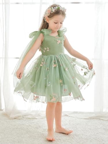 LalaMira Floral Embroidered Toddler Girls Wedding Dress Tulle Photo Shoot