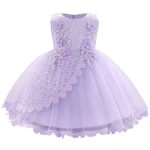 OBEEII Toddler Christening Baptism Tutu Dress with Flower Embroidery