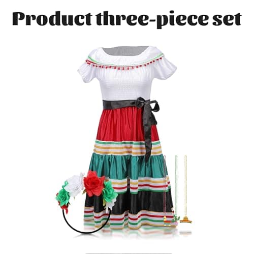 Traditional Mexican Dress for Girls Folklorico Dance Cinco de Mayo Party Costume Kit