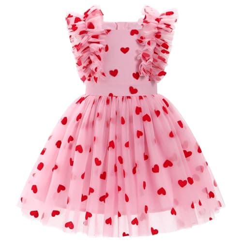 ODASDO Kids Girls Tutu Tulle Ruffle Sleeve Princess Dresses for Birthday Party Occasions