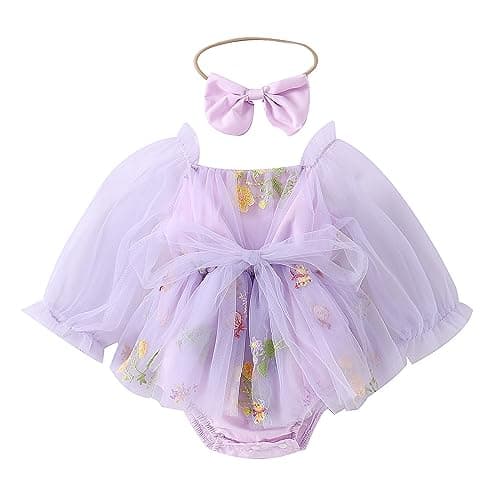 Newborn Baby Girl Flower Embroidery Tutu Princess Bodysuit