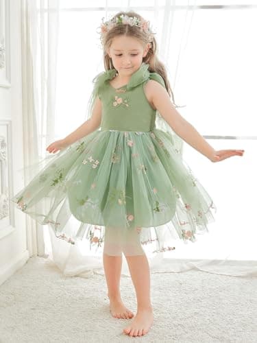 LalaMira Floral Embroidered Toddler Girls Wedding Dress Tulle Photo Shoot