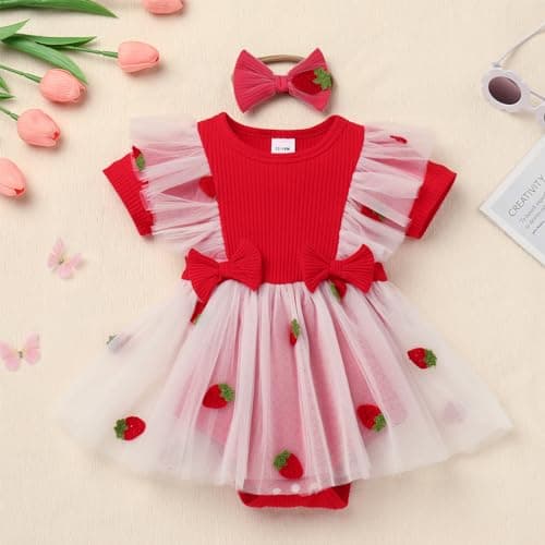 ODASDO Baby Girls 1st Birthday Tutu Romper Dress with Bow Headband