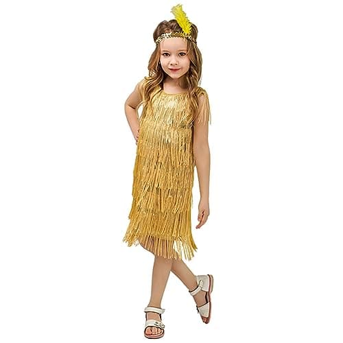 ODASDO 1920s Flapper Salsa Latin Dance Costume with Feather Headband