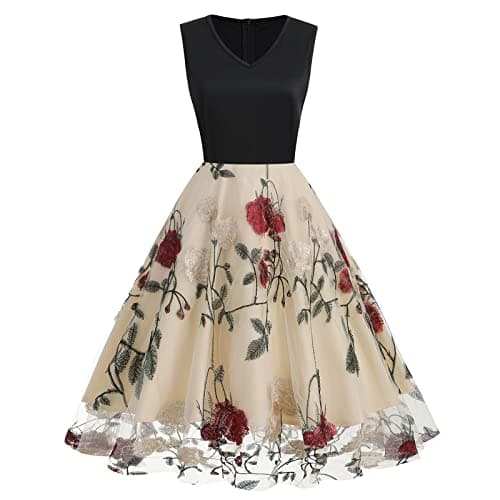 IWEMEK Women's Keyhole Floral Embroidery Cocktail Dress