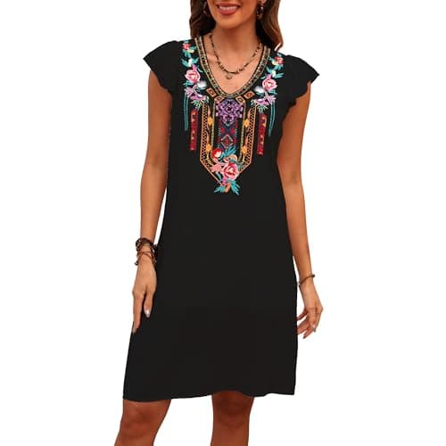 Slim Fit Women's Mexican Embroidered Fiesta Dress