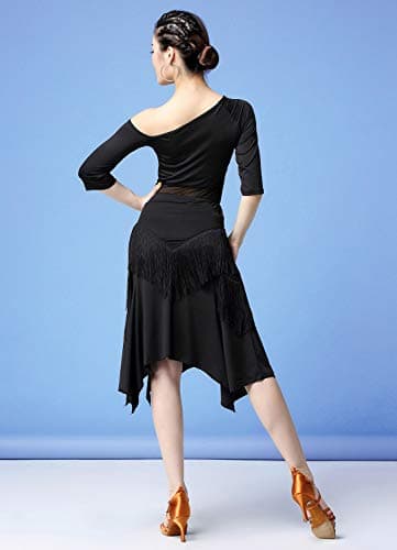 Women's Latin Salsa Dance Dress with Fringe Skirt - 2 Piece Outfit