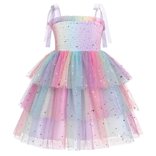 ODASDO Spaghetti Strap Smocked A-line Tutu Dress for Kids