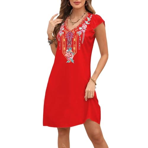 Slim Fit Women's Mexican Embroidered Fiesta Dress