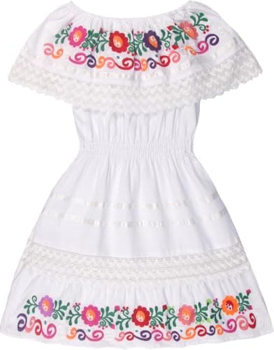 YZXDORWJ Mexican Embroidered Cinco de Mayo Floral Dress for Girls