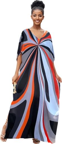 RanRui Ethnic Floral Kaftan Dress for Women Boho Swim Cover-Up