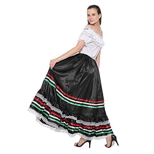 FantastCostumes Women's Traditional Mexican Senorita Lace Flower Dress for Festival Party