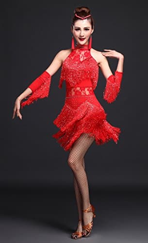 Women's Rhinestone Fringe Flapper Party Dress for Latin Salsa Ballroom Dancing
