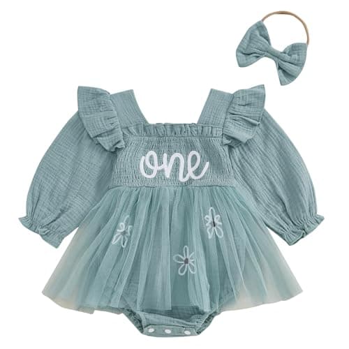 BOEBNOZCV Baby Girl 1st Birthday Ruffled Tulle Romper Long Sleeve Dress