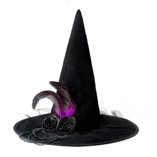 DERAYEE Black Velvet Witch Hat for Women Halloween Cosplay Party