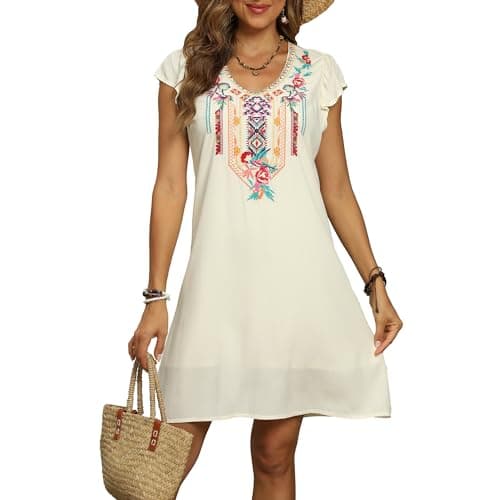 Slim Fit Women's Mexican Embroidered Fiesta Dress