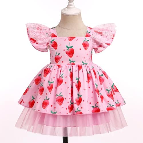 ODASDO Strawberry Printed Tutu Dress for Toddlers Girls Birthday Party