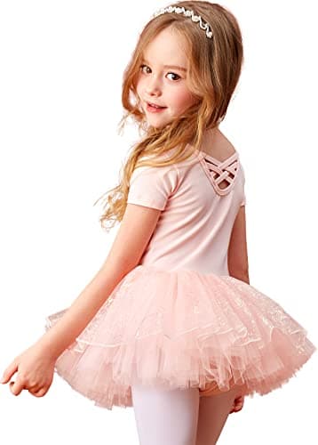 MdnMd Fly Short Sleeve Lace Dance Tutu for Toddler Girls