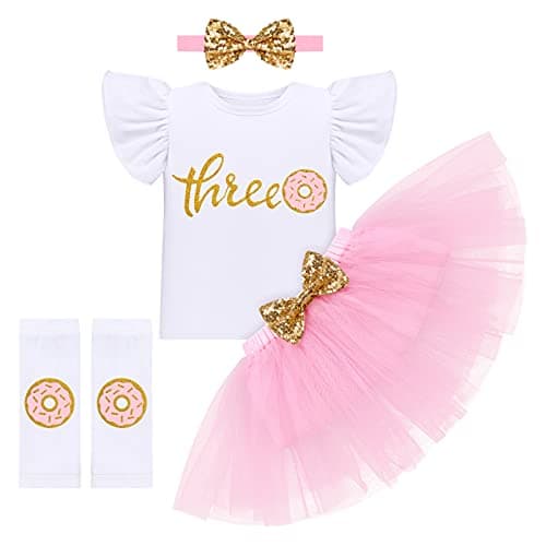 Baby Girl's Donut Birthday Cake Smash Outfit 4pcs Set