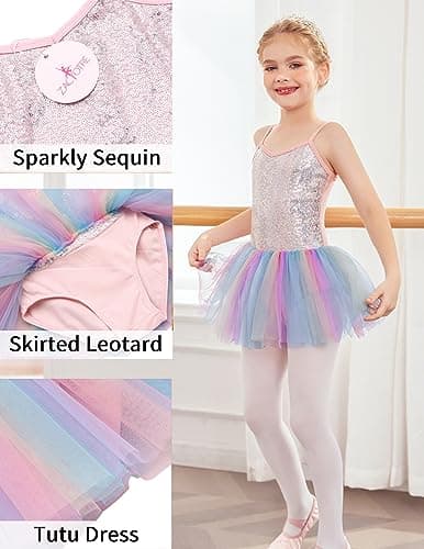 Zaclotre Sparkly Ballet Leotard & Tutu Dress for Little Girls