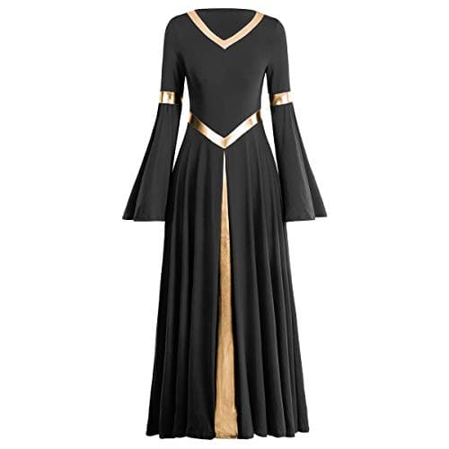 IMEKIS Women's Metallic V-Neck Liturgical Dance Dress Praisewear